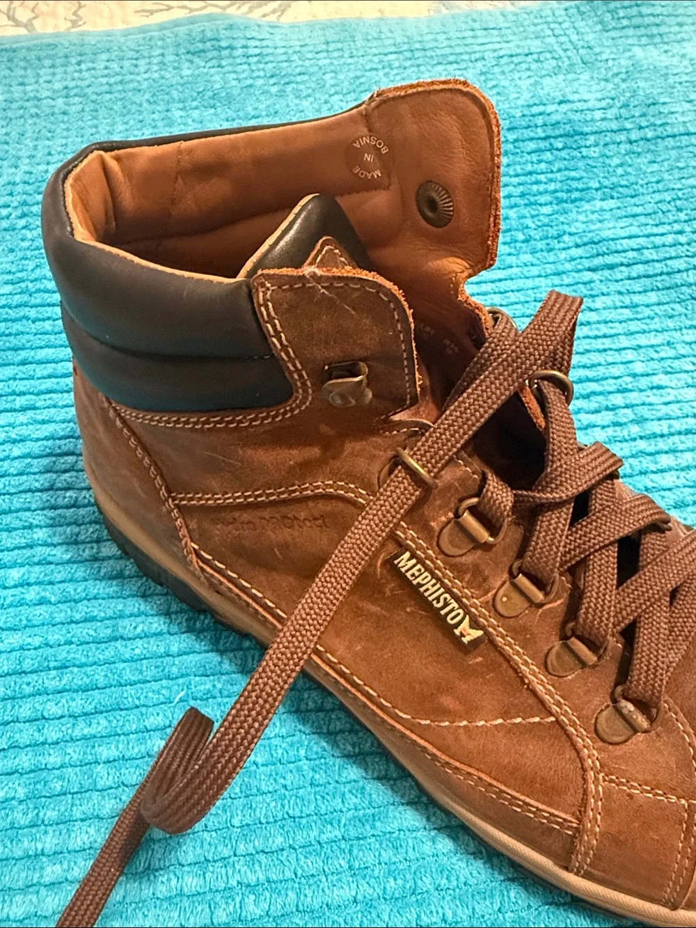 Men's Mephisto Size 9 Brown Leather Lace up Boots Hydro Protect Slacker Leather